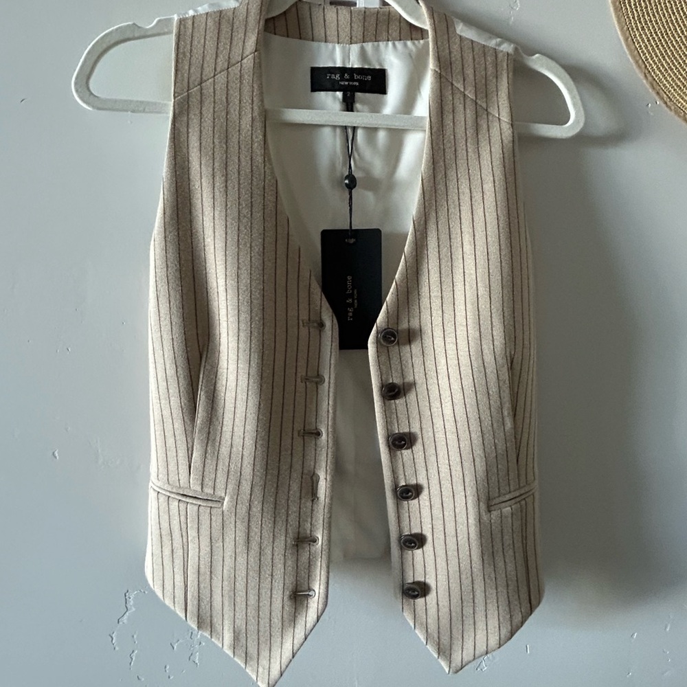 Rag & Bone Vanessa Vest pinstripe tan